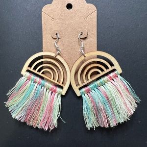 Handmade pastel rainbow macrame earrings
